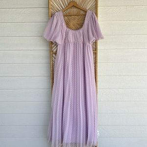 ASOS Maternity Dress Lavender Puff Sleeve Pleated Textured Scallop Trim
